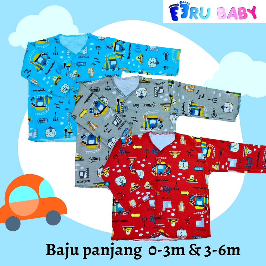 Eeru Baby Baju Atasan Panjang ISI 3pcs Untuk Usia 0-3 Bulan dan 3-6 Bulan