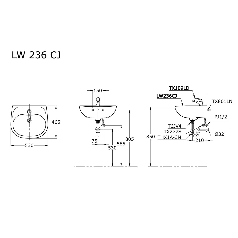 Wastafel toto LW 236 CJ Body Only