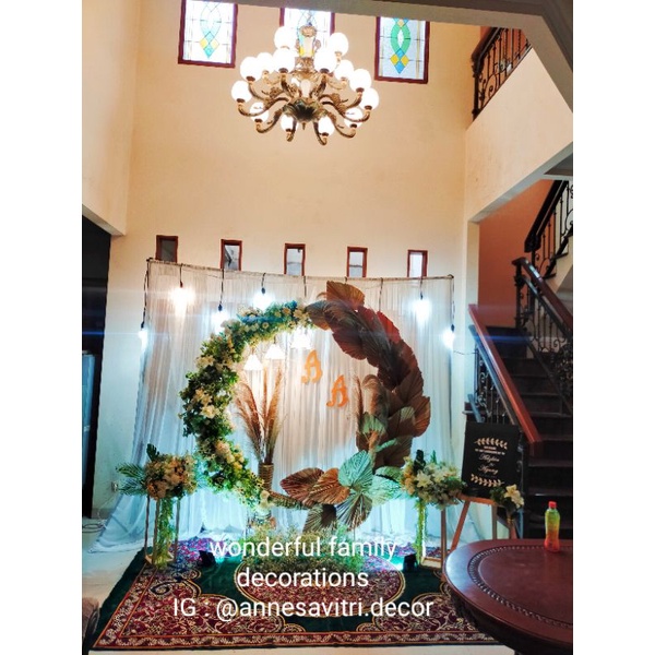 dekorasi ring backdrop lamaran rustic