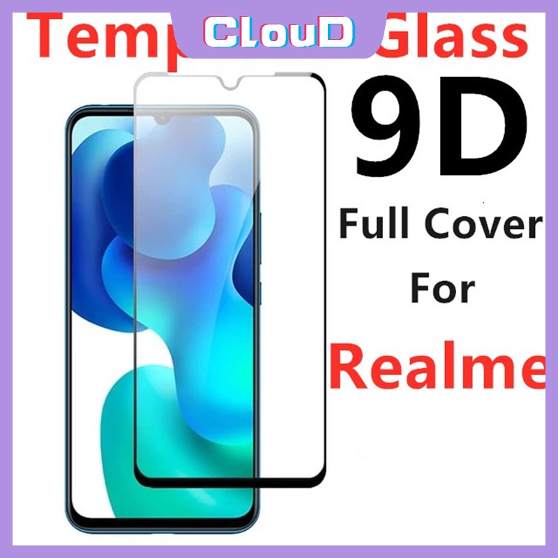 Realme C55 10 9i C21Y 9D Tempered Glass Pelindung Layar Full Cover Realme C30 C33 5 8 pro 9 pro C11 C25Y C12 C15 C20 C21 C17 C25 C25S 7 7i 8pro 6 6s 6i 5i C1 C2 Narzo 20 Loyang Sekat 30A 50A