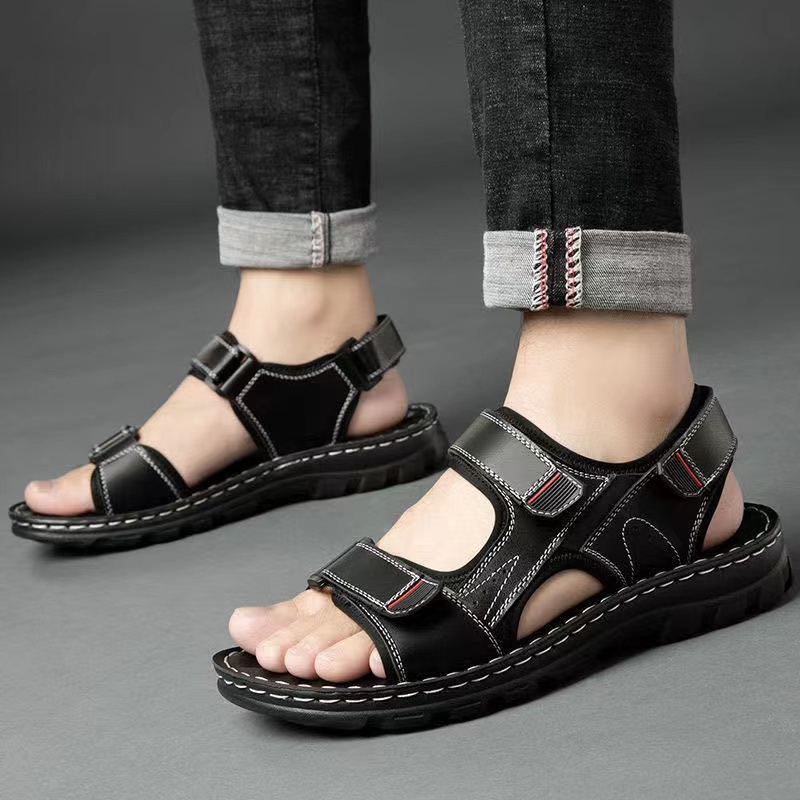 Sandal Cowok Kulit Asli Sepatu Sandal Pria Import Original Tahan Lama Trendy Gaya Baru Nyaman Dipakai