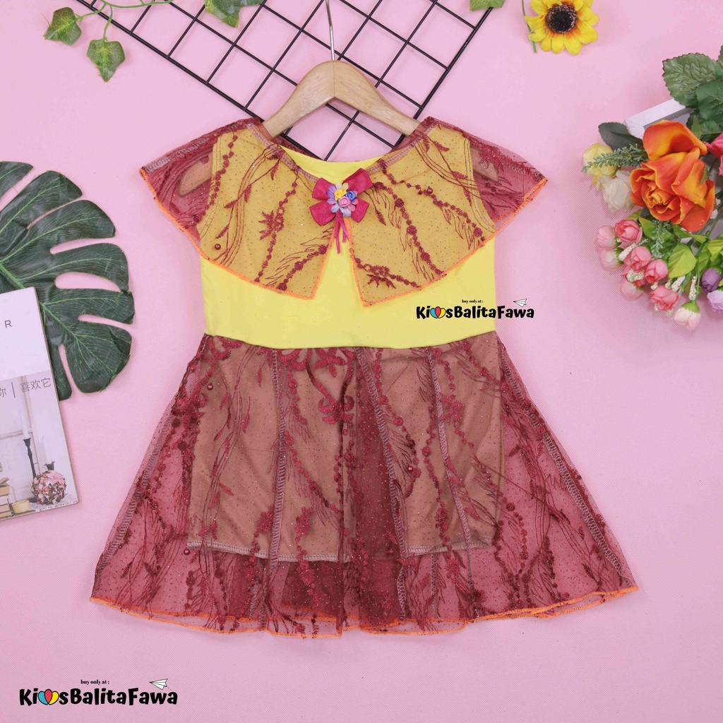 Dress Diana uk 1-4 Tahun / Baju Kensi Brukat Anak Perempuan Import Quality Dres Cape Cewe Gaun Pesta