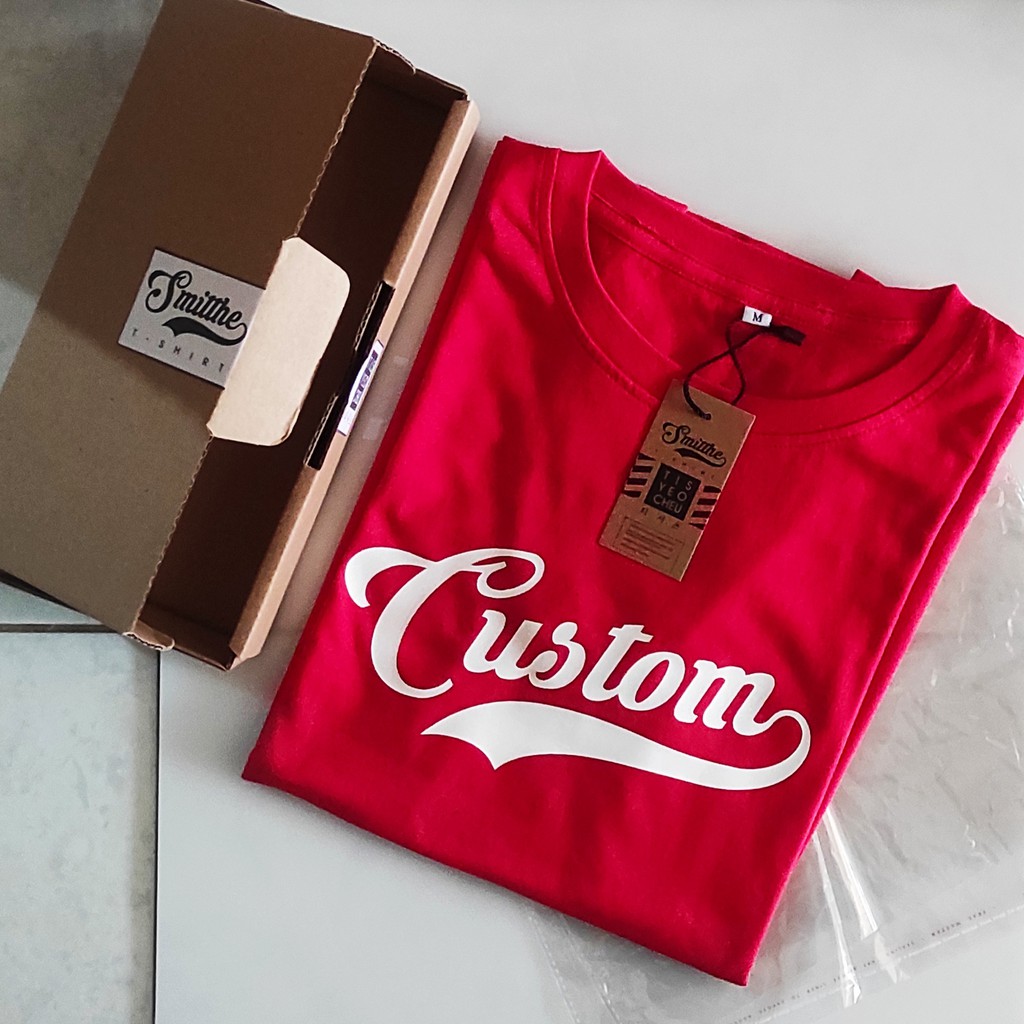 Kaos Custom Nama Tulisan Putih Sablon Polyflex Korea TShirt Merah Satuan MPC1