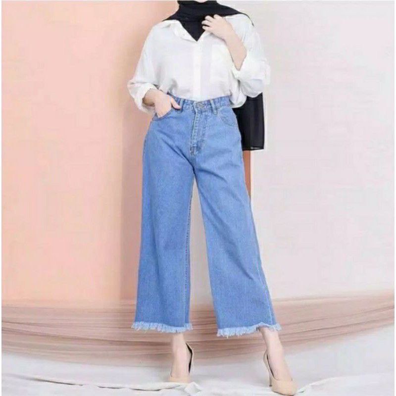 HIGH WAIST KULOT JEANS WANITA PREMIUM / CELANA KULOT JEANS RAWIS