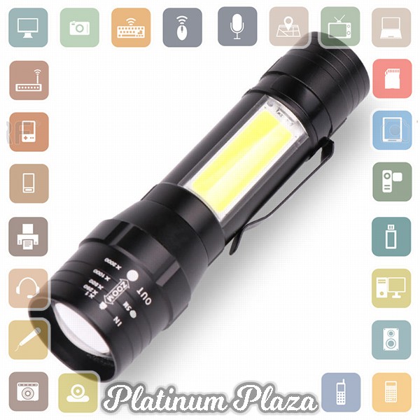 Albinaly Senter LED USB Rechargeable XML-T6 + COB - 1907 - Black`2GTHQH-