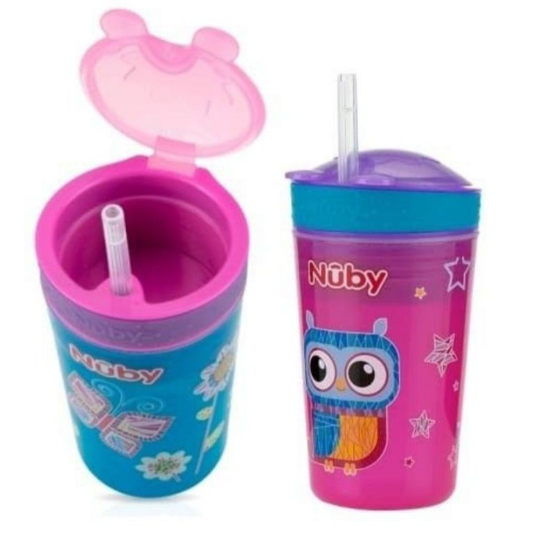 NUBY Snack n Sip Cup with Straw Cover Tempat Snack Minum Bayi / Anak