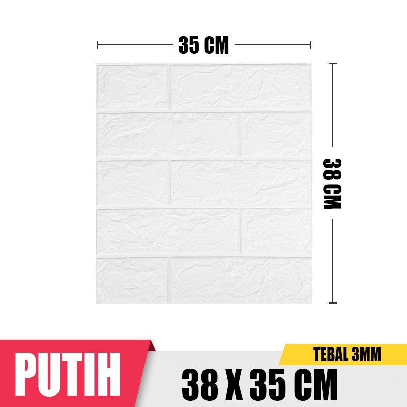 Wallpaper Dinding Foam 3D Motif Batu Bata Walpaper Stiker Dinding Dekorasi Kamar Murah 3dWalpaper 70 x 77 cm High Quality Guarantee-Xzw301- PUTIH 38X35
