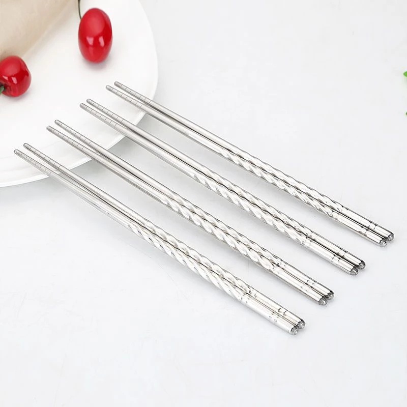 5 Pasang / 1 Set Sumpit Spiral Bahan Stainless Steel Anti Slip Untuk Rumah / Hotel / Restoran