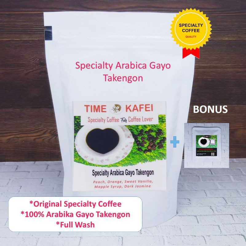 

KOPI ARABIKA GAYO TAKENGON SPECIALTY GRADE 1 FULLWASH 100g BIJI/GILING MEDIUM +BONUS SPECIALTY 10g