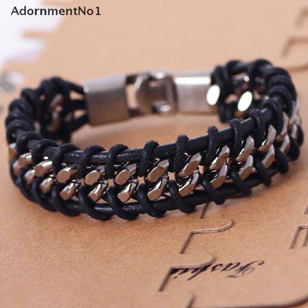 (AdornmentNo1) Gelang Bangle Kulit Pu Multisusun Gaya Vintage Punk Untuk Pria