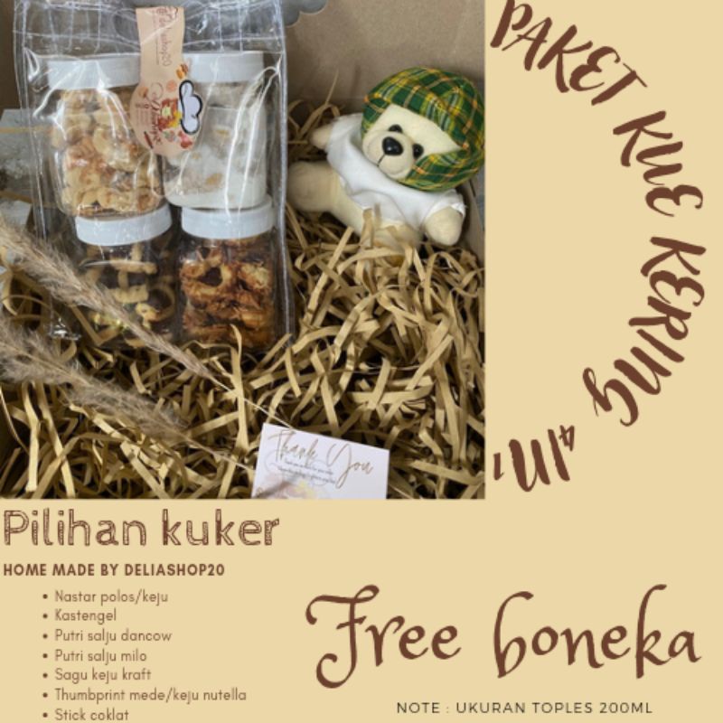 

Hampers kue kering kuker 4in1 free boneka dan box ukr toples 200ml