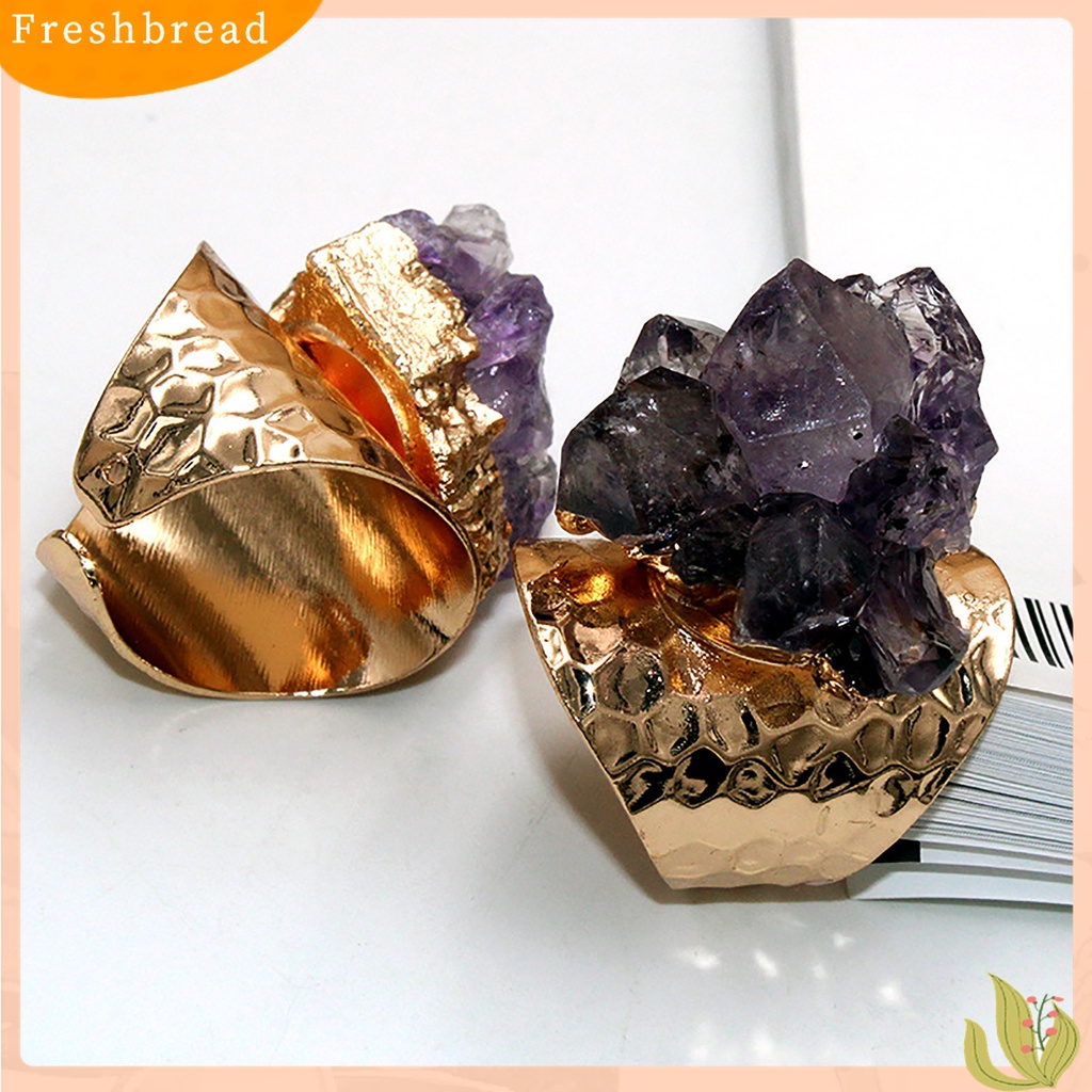 Terlaris Retro Adjustable Open Band Natural Amethyst Finger Ring Jewelry Accessory Gift