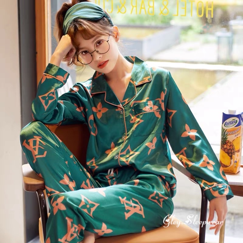 Piyama satin import / baju tidur wanita / ice silk baju tidur musim gugur-L* green