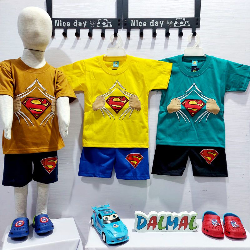 setelan anak laki laki dalmal superman chest bordir