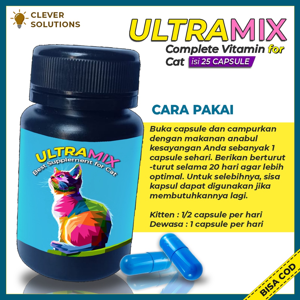 Vitamin Kucing ULTRAMIX Penambah Nafsu Makan Pelebat Bulu Kucing Penggemuk Kucing Obat Rontok Bulu