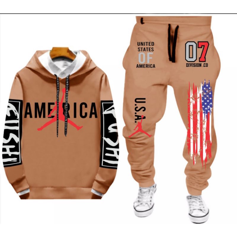 BAJU STELAN PRIA SETELAN AMERICA COWOK HOODIE + CELANA JOGGER