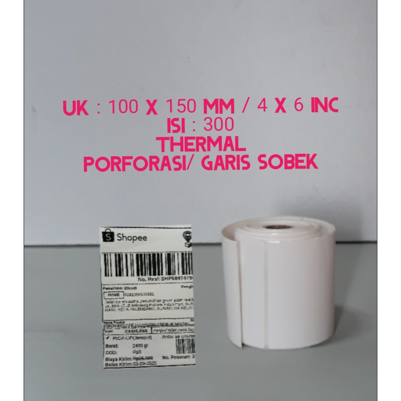 

Stiker Label Barcode Resi Alamat UK A6 100x150 mm Isi 300pcs - Thermal