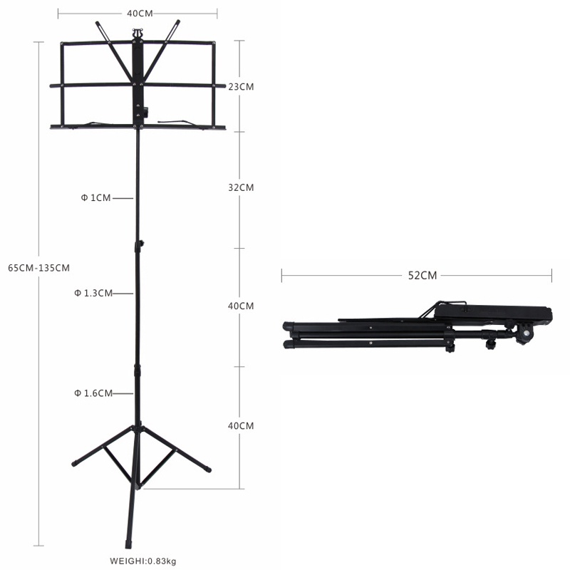 Stand Partitur Musik Adjustable Ukuran 65cm - 135cm Dengan Tas Penyimpanan