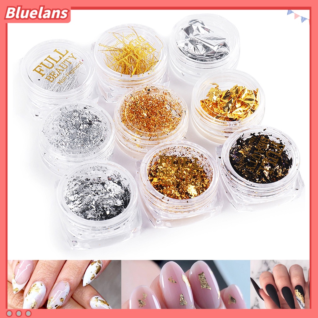 Bluelans Stiker Nail Art Bahan Foil Warna Emas Silver Untuk Dekorasi Manicure Wanita