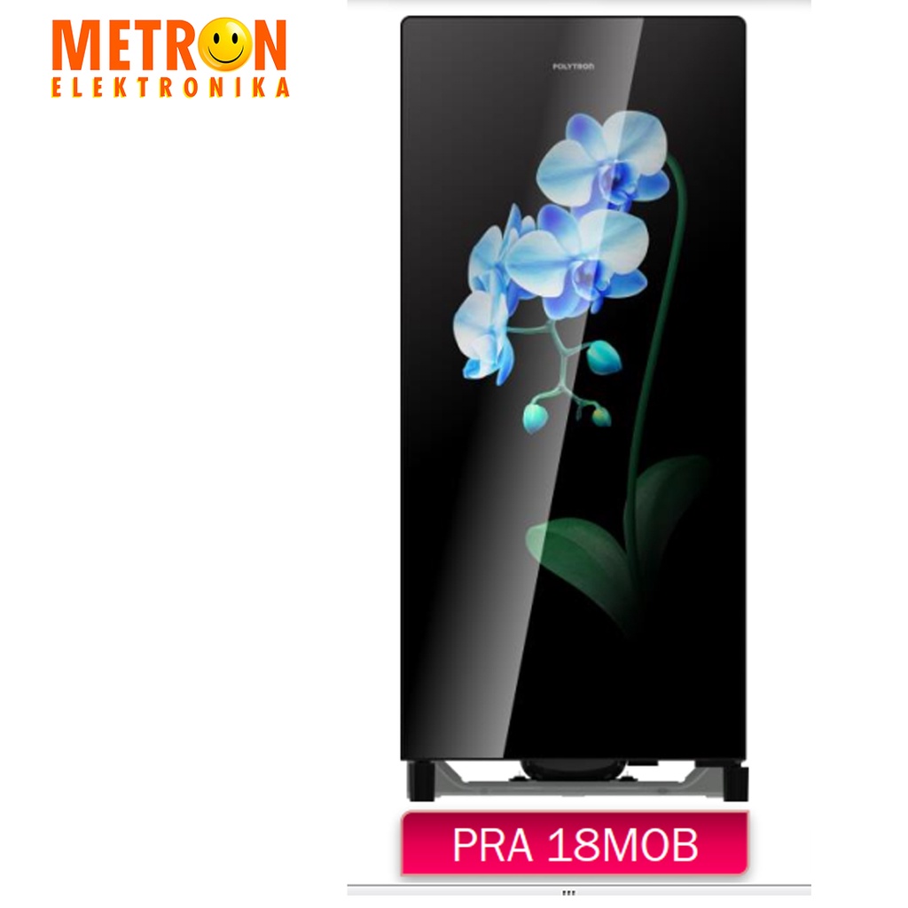 POLYTRON PRA 18 MOB BLACK WHITE BLUE KULKAS 1 PINTU 180 LT TEMPERED GLASS / PRA18MOB