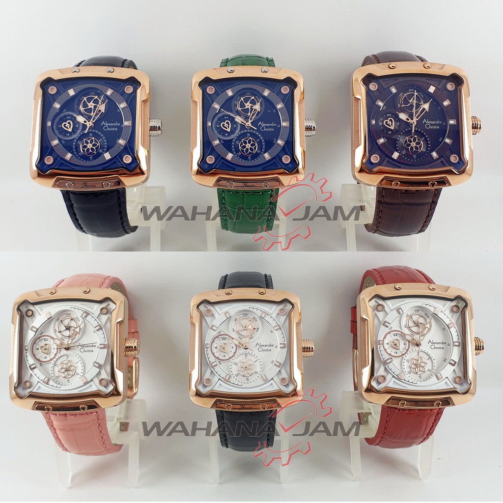 Alexandre Christie AC 3030 BF / Jam Tangan Wanita AC3030 Alexander Cewek Kulit Kotak Multifungsi