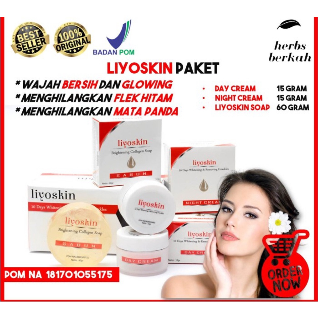 CREAM PEMUTIH WAJAH SUDAH BPOM -LIYOSKIN CREAM PAKET SIANG MALAM