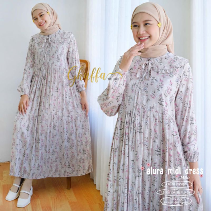 ALURA MIDI DRESS BY GHAFFA THE LABEL // MIDI MOTIF MUSLIMAH // Dress wanita