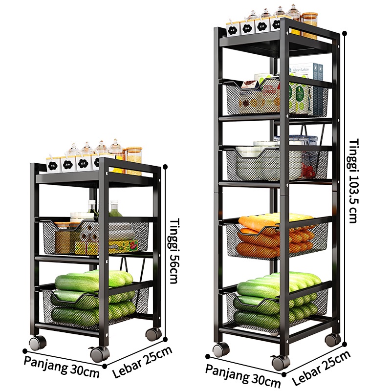 Rak Dapur Stainless Steel Rak Penyimpanan Troli Ruang Sempit Rak Kantor Rak Dapur