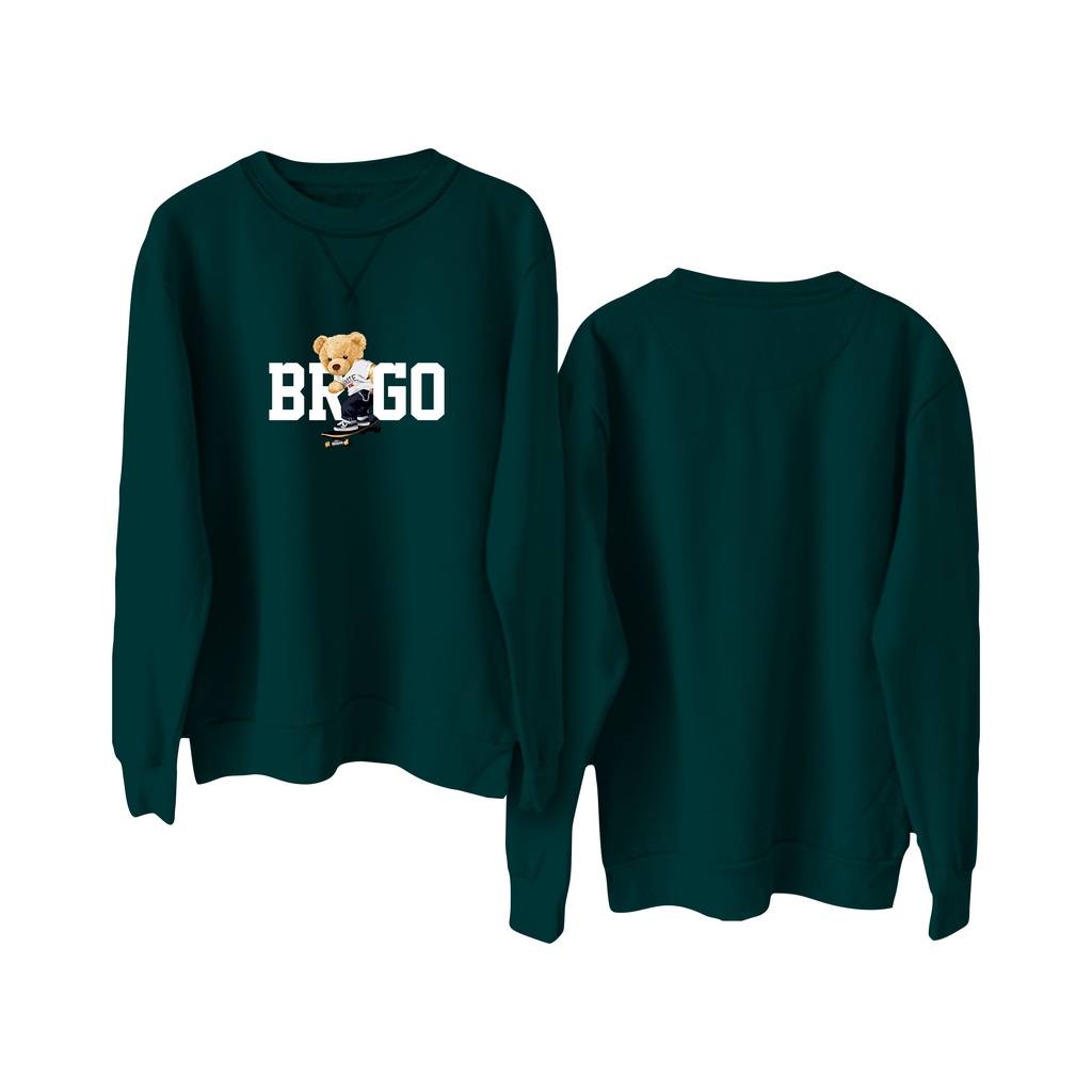 Sweater Crewneck BRIGO Sablon DTF Fleece Cotton || BRIGO Basic Sweatshirt Beruang Skateboard M-XXL (Pria &amp; Wanita) Free stiker&amp;Gantungan Kunci