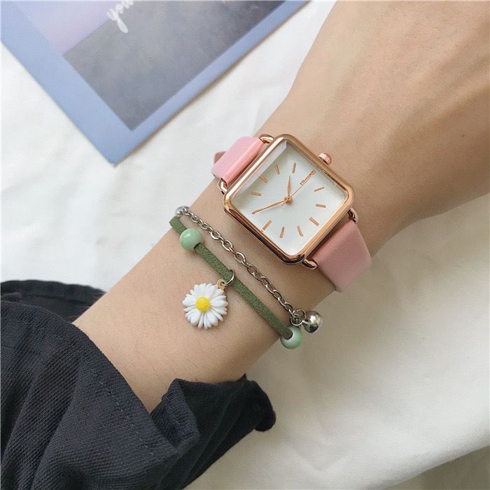 BAJ Jam Tangan Quartz Strap PU Analog Casual Gaya Retro Wanita Persegi Watch Korean Fashion RM029