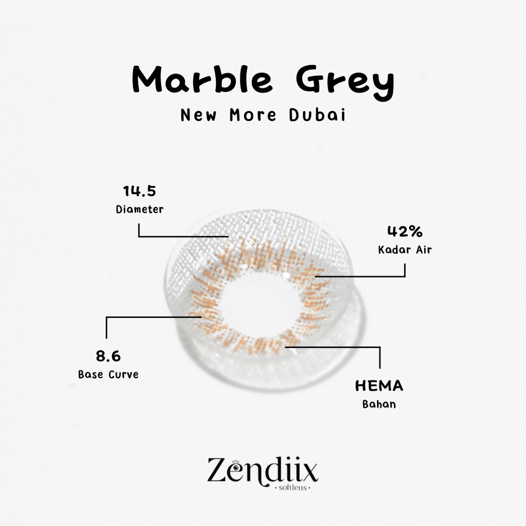 Softlens NEW MORE DUBAI Warna MARBLE GREY 14.5mm Normal Minus