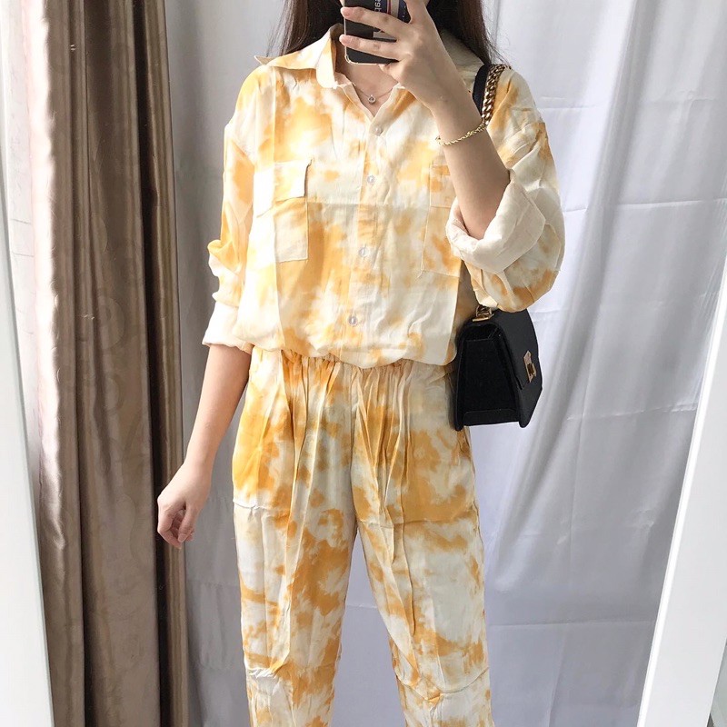 Tie Dye Set (Lengan Panjang) | Setelan Rayon | Setelan Hijab | Set Pajamas Fit To L