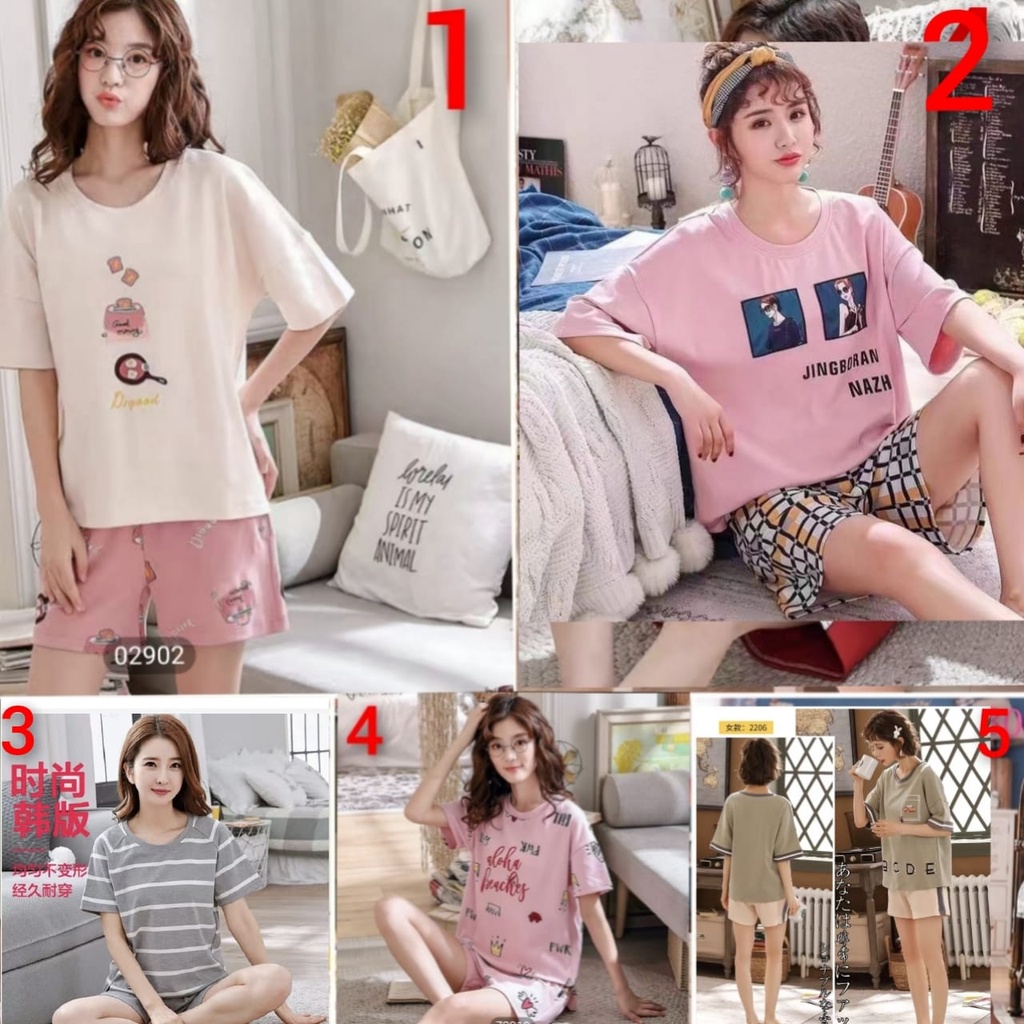 Baju tidur piyama hotpant bahan kaos import