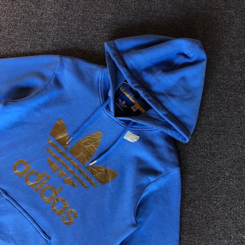 hoodie jaket adidas trefoil big logo biru second original