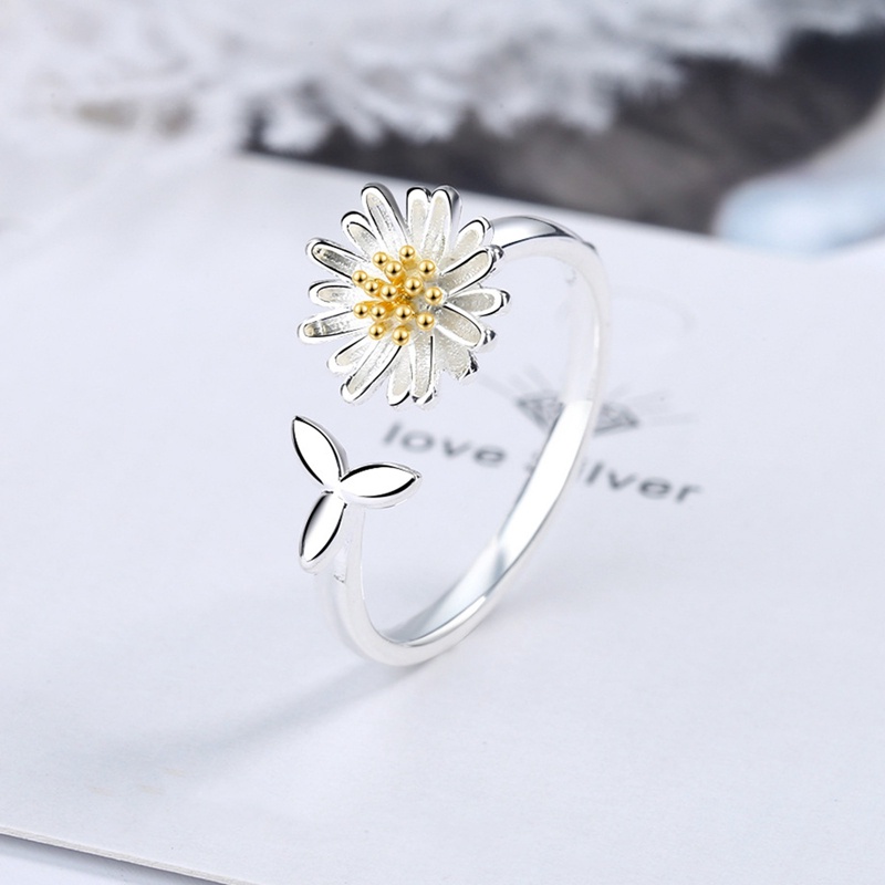 Cincin S925 Silver Gold-Plated Desain Bunga Daisy Gaya Korea Untuk Wanita