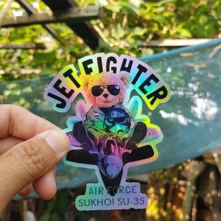 

stiker hologram teddy bear jet fighter air force sukhoi su 35 russia
