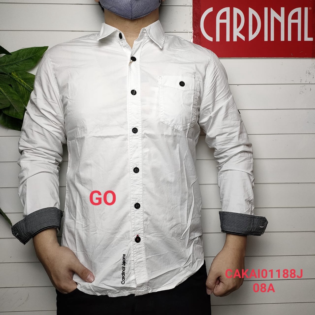 gof CARDINAL KEMEJA JUMBO PUTIH Slimfit Lengan Panjang Hem Cowok Pakaian Pria Baju Atasan Lengan Panjang Ori