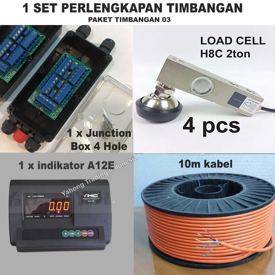 1 Set Timbangan (Indikator A12E+4Loadcell YH H8C 2t+Junction Box+Kabel)