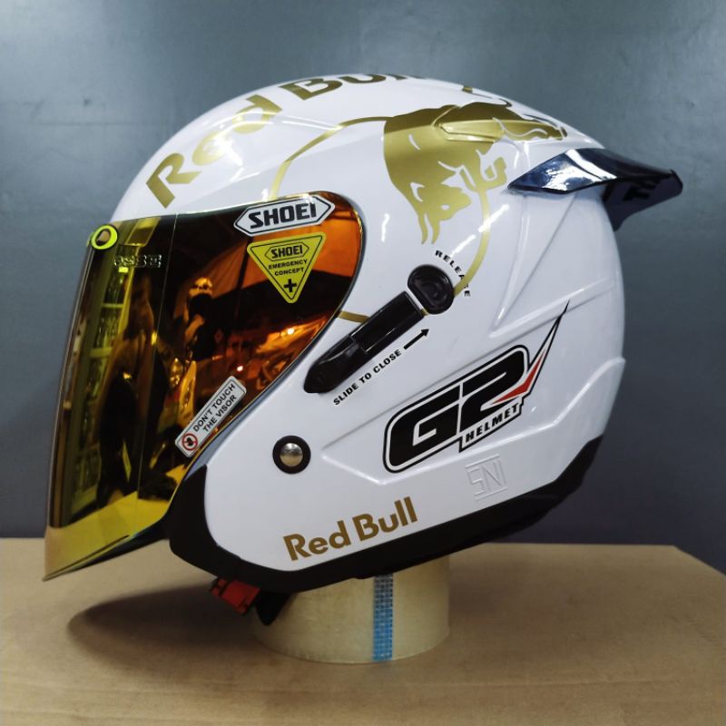 Helm Original G2 Optimax Paket Ganteng-Putih pull stiker