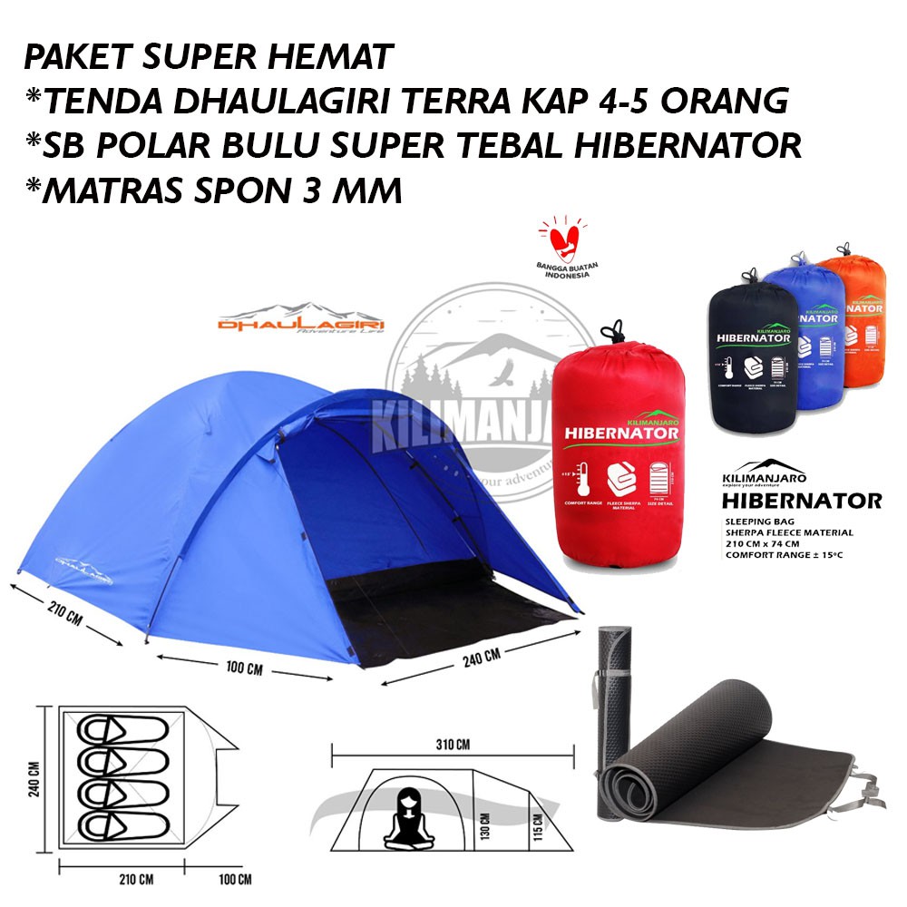 Paket Tenda Super Hemat Camping Outdoor Include SB Bulu Tebal &amp; Matras