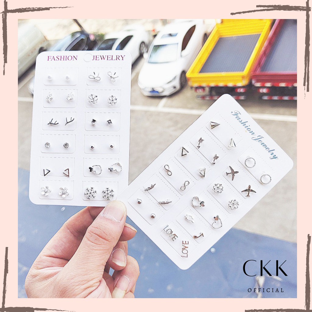 ➰CKK➰ 12 Pasang Anting Tindik FA82  kekinian Tusuk Set Korea Fashion Stud Earrings Gaya Korea