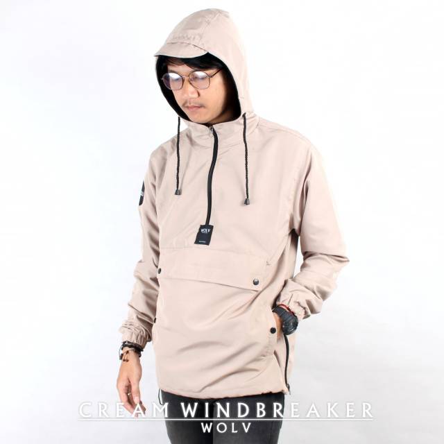 JAKET PRIA CAGOULE WINDBREAKER WOLV CREAM