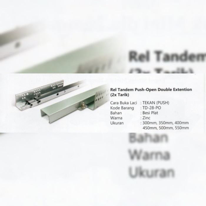 Rel Laci Tandem Hidrolis Huben Elco Full Extension Bukan Blum Hafele - Td 28 Push Open, 30Cm -