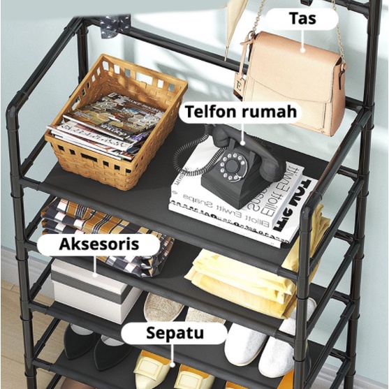 Barnik88 Rak penyimpanan 4 Tingkat Hitam Silver Rak Dapur Microwave Kamar Rak Serba Serbi Rak Sepatu rak gantungan -barnik88