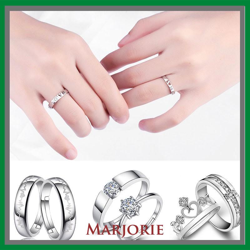 925 Silver Cincin Pasangan Berlian Mode Wanita Perhiasan Cincin Couple Rings-MJD