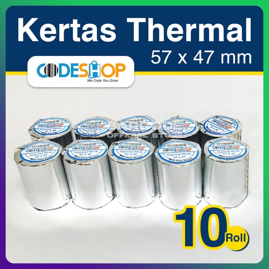 

1 PACK / 10 KERTAS THERMAL 57 X 47 / 58 X 48 STRUK ROLL PRINTER KASIR