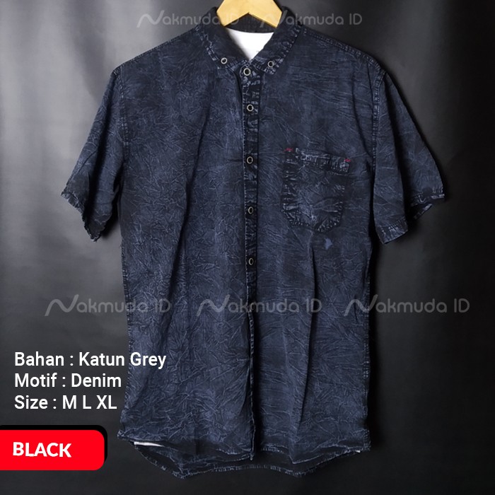 Kemeja Pria Lengan Pendek Hem Motif Jeans Denim Levis Baju Distro Casual Murah