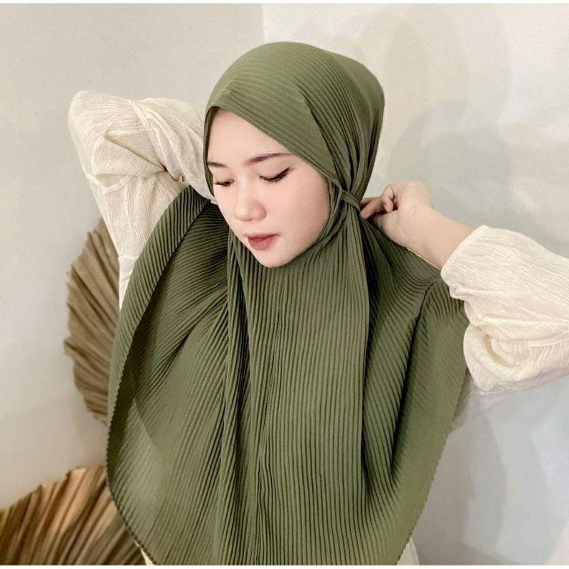 Bergo Tali Full Plisket Jumbo Dewasa Cutting Jahit Tepi