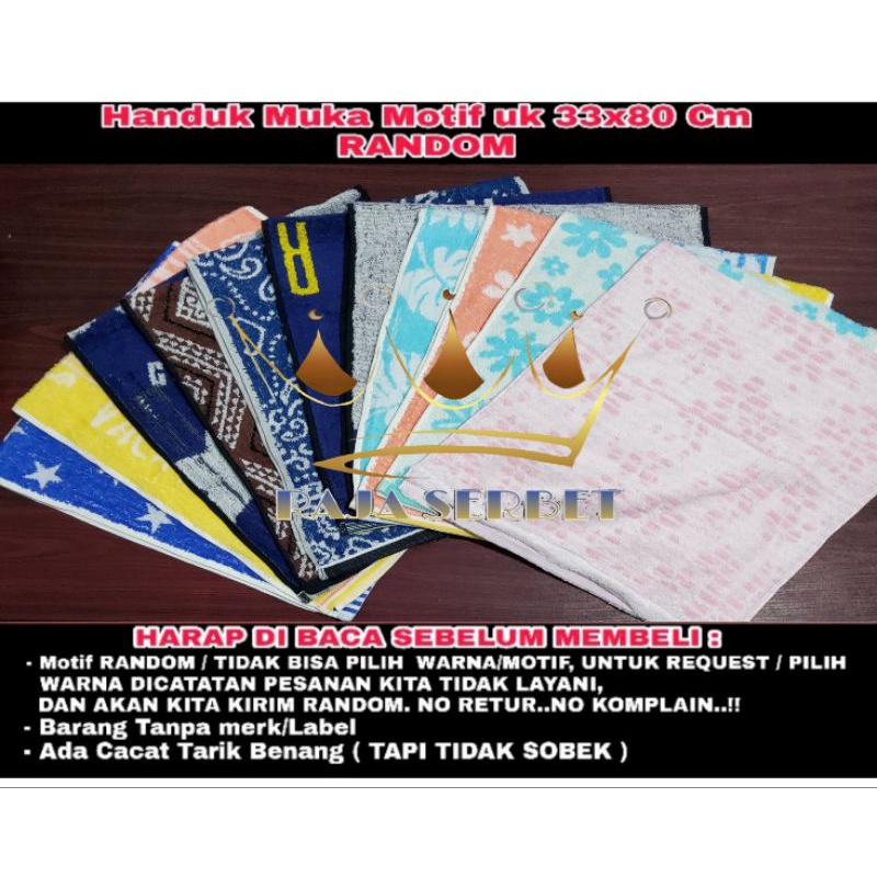 TERMURAH.HANDUK MUKA MOTIF / HANDUK OLAH RAGA/HANDUK LEHER UK 33X80 CM GREAD B ( RANDOM )