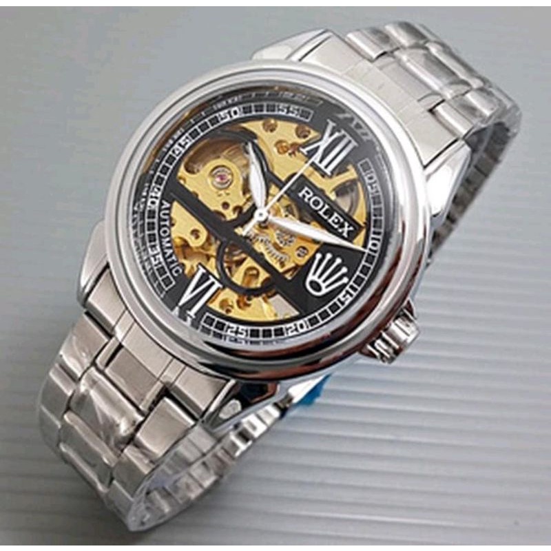 Jam Tangan Automatic Otomatis Tanpa Baterai RoIex Skeleton